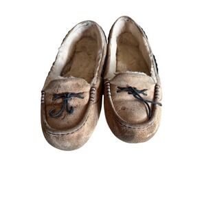 UGG Moccasin Chestnut Ansley Suede Sheepskin Lined Slipper Flat Bow Shoes